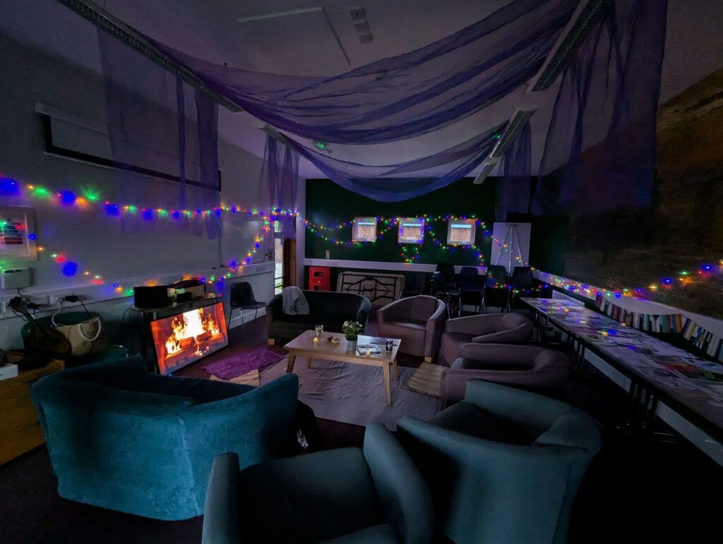 This is how we decorated the 'chill' & zine library room in 2024.